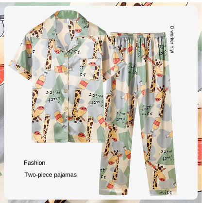 Fashion Summer Autumn 3 Piece Silk Men Pajamas Set Short Sleeve Shorts Oversize Homewear Lapel Collar Loungewear Pijamas for Man