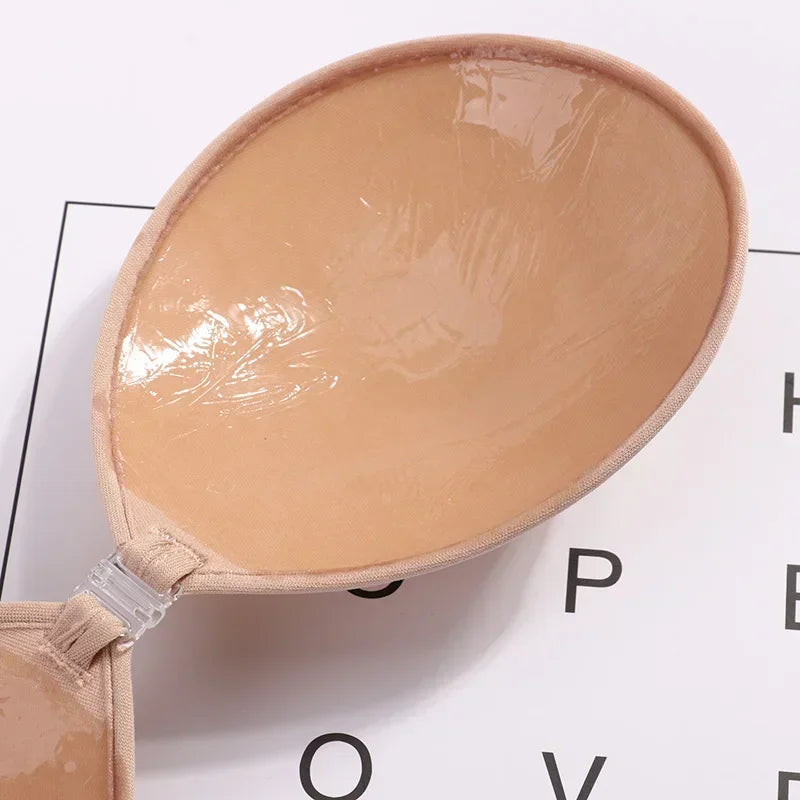 1/2Pcs Sexy Women Invisible Push Up Bras Reusable Adhesive Self-Adhesive Silicone Front Closure Sticky Bra Black Skin Strapless