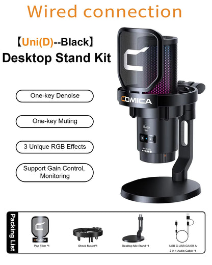 COMICA Ejoy UNI Wired USB Gaming Microphone with Noise Cancellation/RGB for PC Smartphone,Condenser Mic for Streaming Podcasting