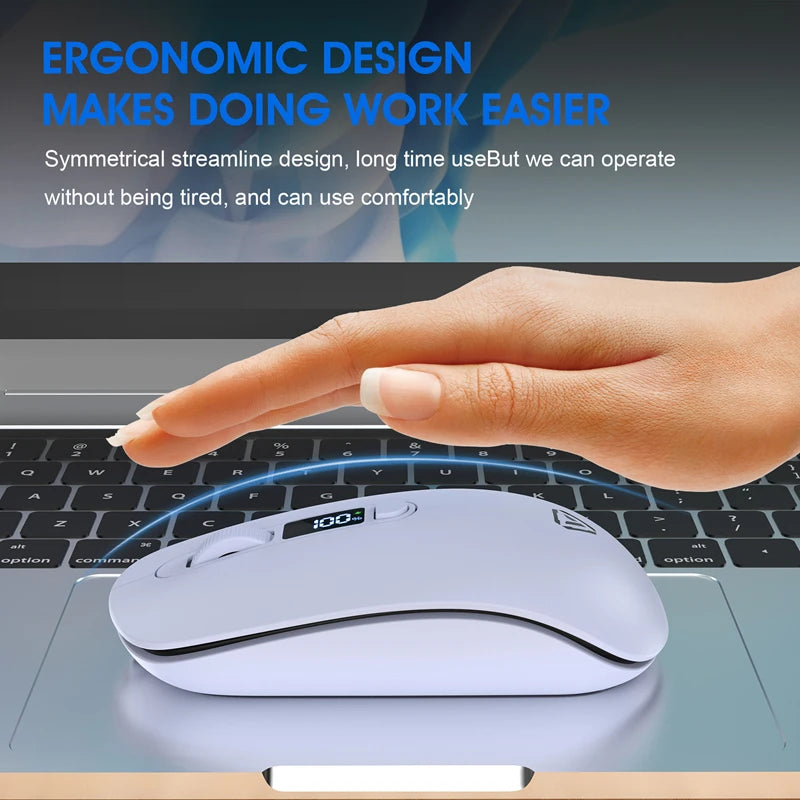 Trådlös Mus Bluetooth + 2,4G S201B – Smart Batteri-display Tyst Klick 3200 DPI USB-C Laddning Laptop PC 2026