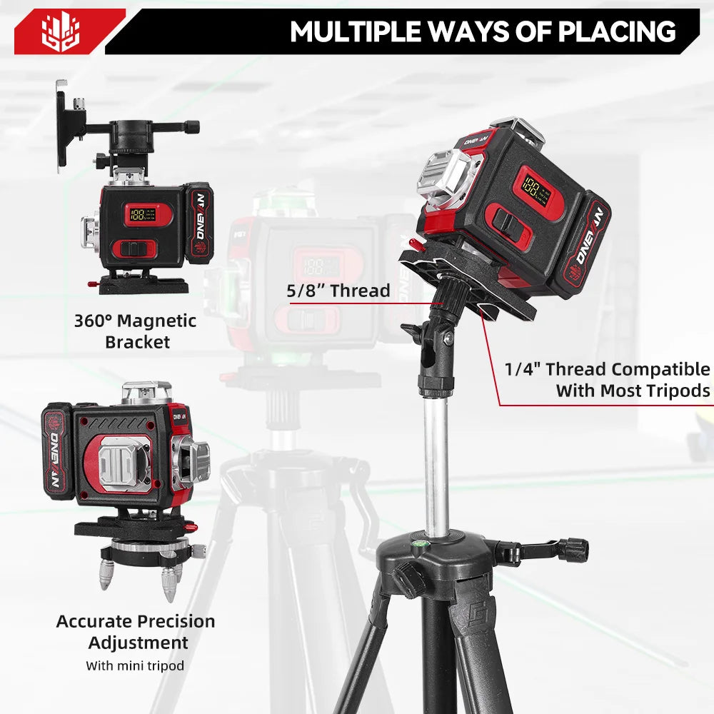 ONEVAN 4D 16 Lines Leveling Laser Levels Portable Rechargeable Professional Horizontal And Vertical Level With Tripod Power Tool