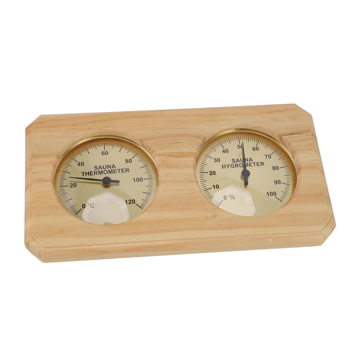 2-i-1 Bastutermometer & Hygrometer i Trä – Väggmonterad, 0–120°C, Guldram