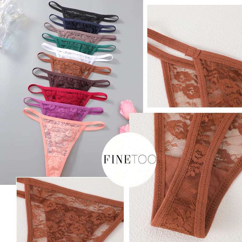3Pcs/Set Sexy Lace Floral Panties For Women Solid Color Transparent Underwear Female Lace Perspective Hollow Out G-string Thongs