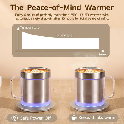 Self-Heating Coffee Cup Warmer Set 55°C(131°F) Thermostatic Heater Double Layer Food Grade 12oz Coffee Mug for Office Home Gifts