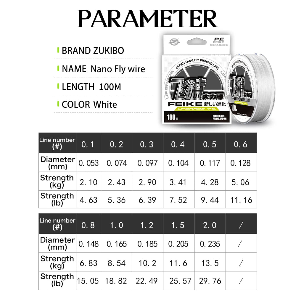 ZUKIBO Super Soft Laser Nano Braid Fishing Line Durable Smooth Multifilament PE Line Low Mermory Extremely Thinner Fishing Wire