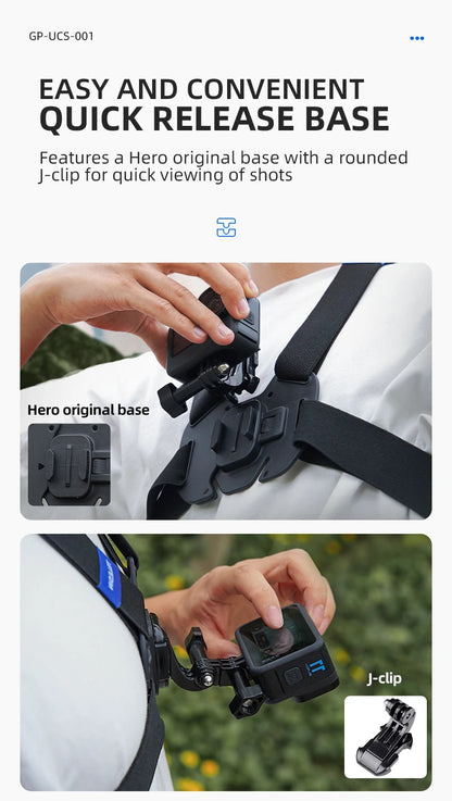 TELESIN Quick-Release Chest Strap Mount for GoPro Hero 13 12 11 10 9 8 7 Insta360 SJCAM DJI OSMO Action 5 4 3 Chest Belt Mount