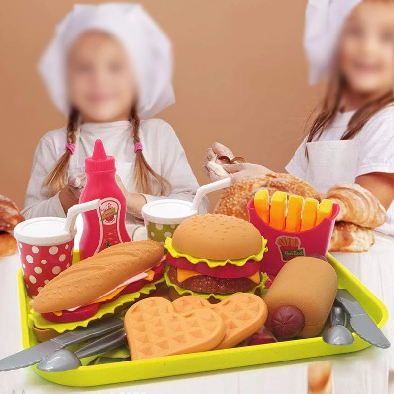 Låtsasmat för barn – hamburger, varmkorv och pommes för rollekar