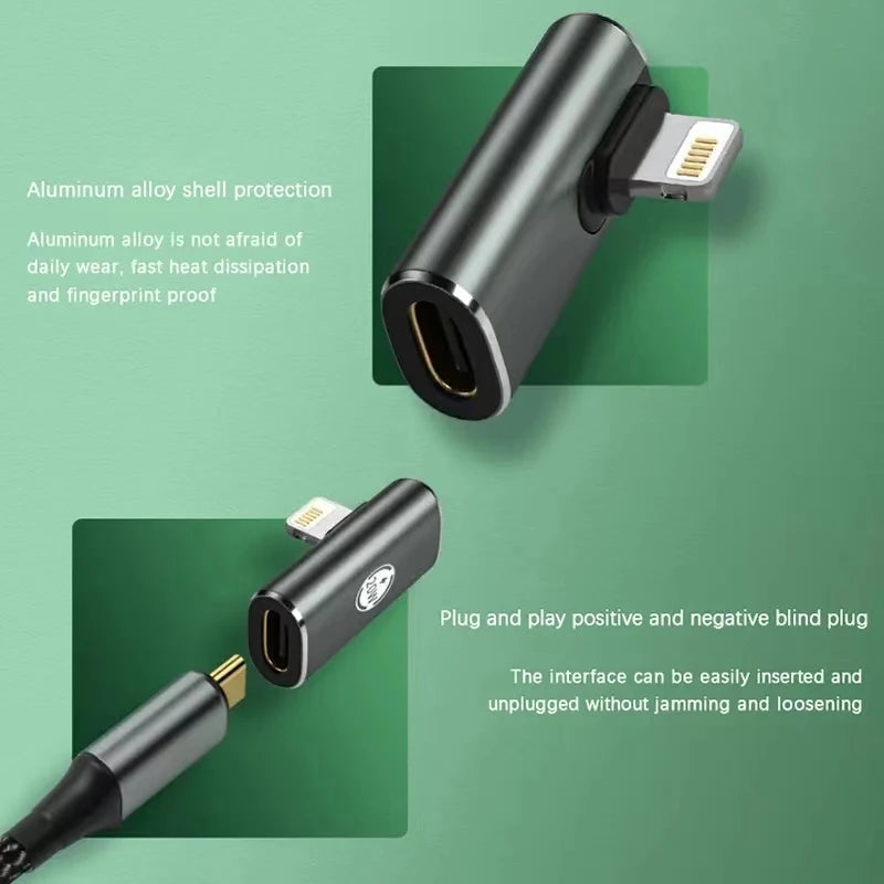 PD20W USB C Fast Charging Adapter USB Type-C Female To Lighting Male Straight Head Elbow Converter Adapter For IPhone 14 13 12