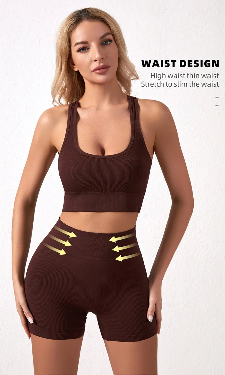 Dam Underkläderset – Sömlös BH & Trosor Crop Top Sport Yoga Fitness, 8 Färger M–XXL