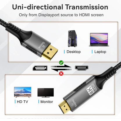 DisplayPort till HDMI-kabel – 4K eller 8K, 1–3 m