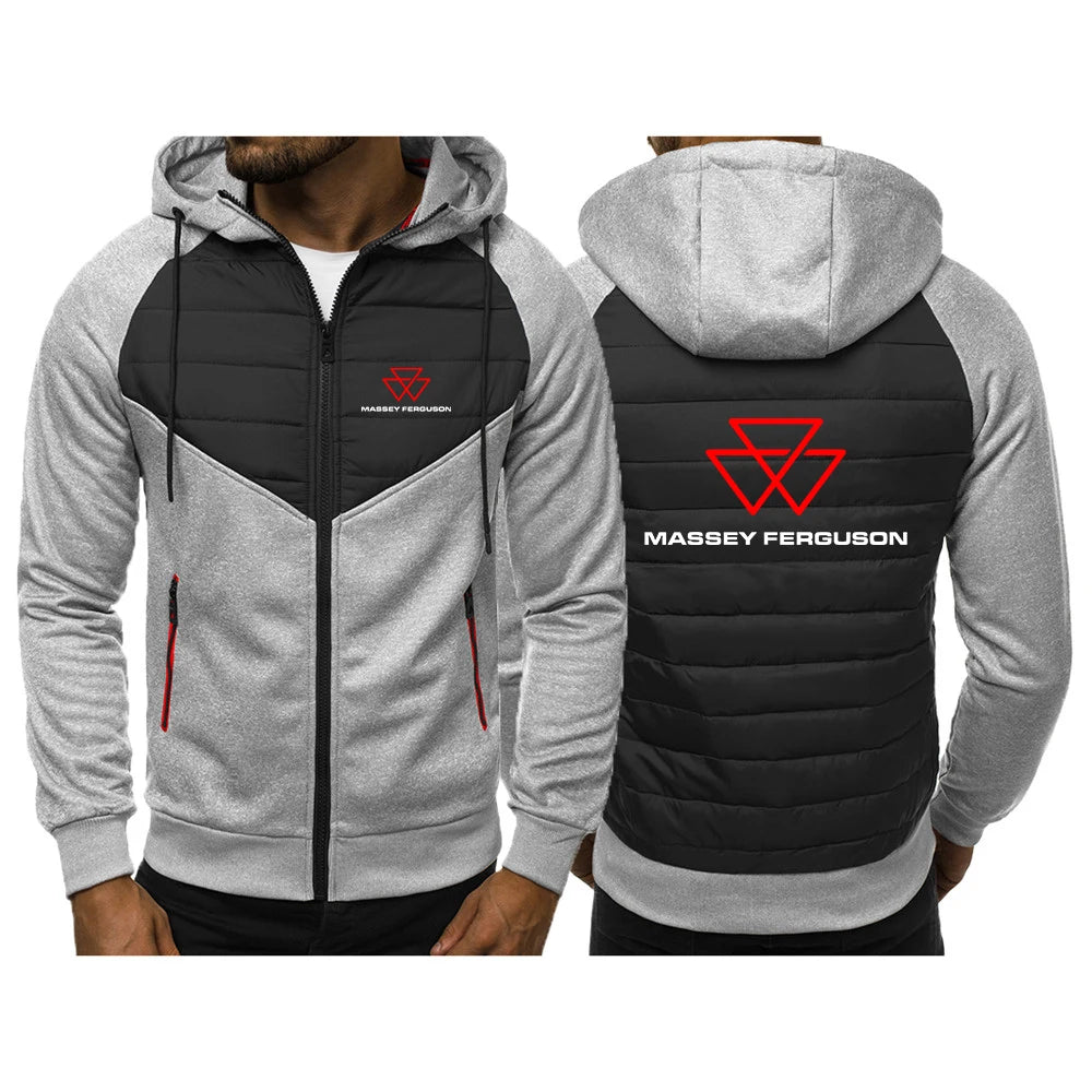 Hoodie-jacka Herr – Slim Patchwork Tryckt Streetwear Vår/Höst, S–4XL