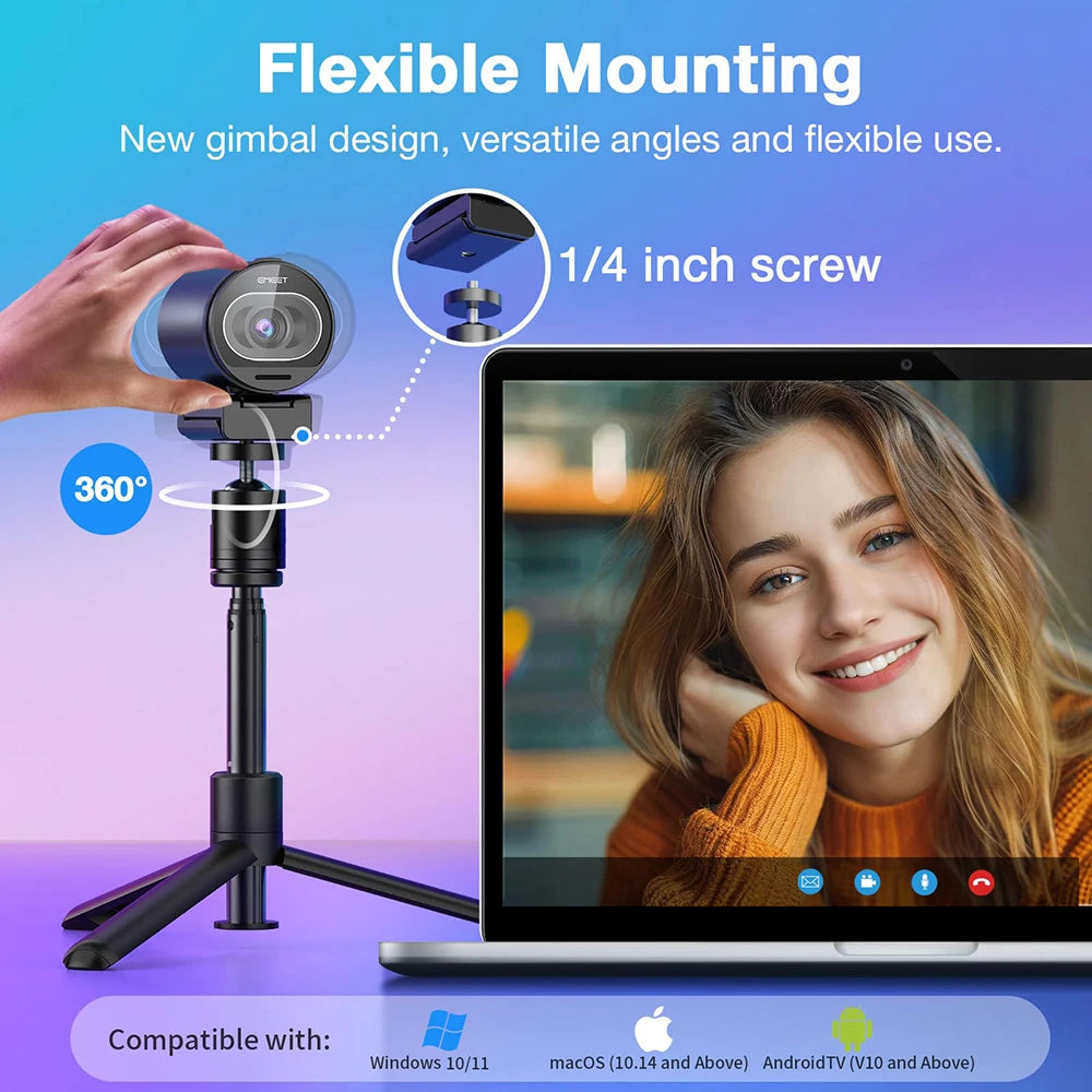 4K Webcam EMEET S600 SmartCam With Tripod USB Camera for Computer/Laptop Autofocus Sony Sensor 60FPS@1080P Streaming Web Camera