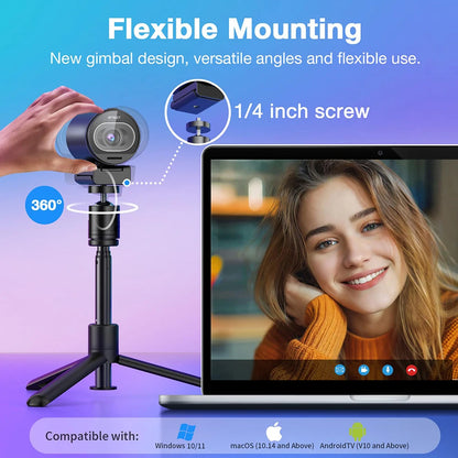 4K Webcam EMEET S600 SmartCam With Tripod USB Camera for Computer/Laptop Autofocus Sony Sensor 60FPS@1080P Streaming Web Camera