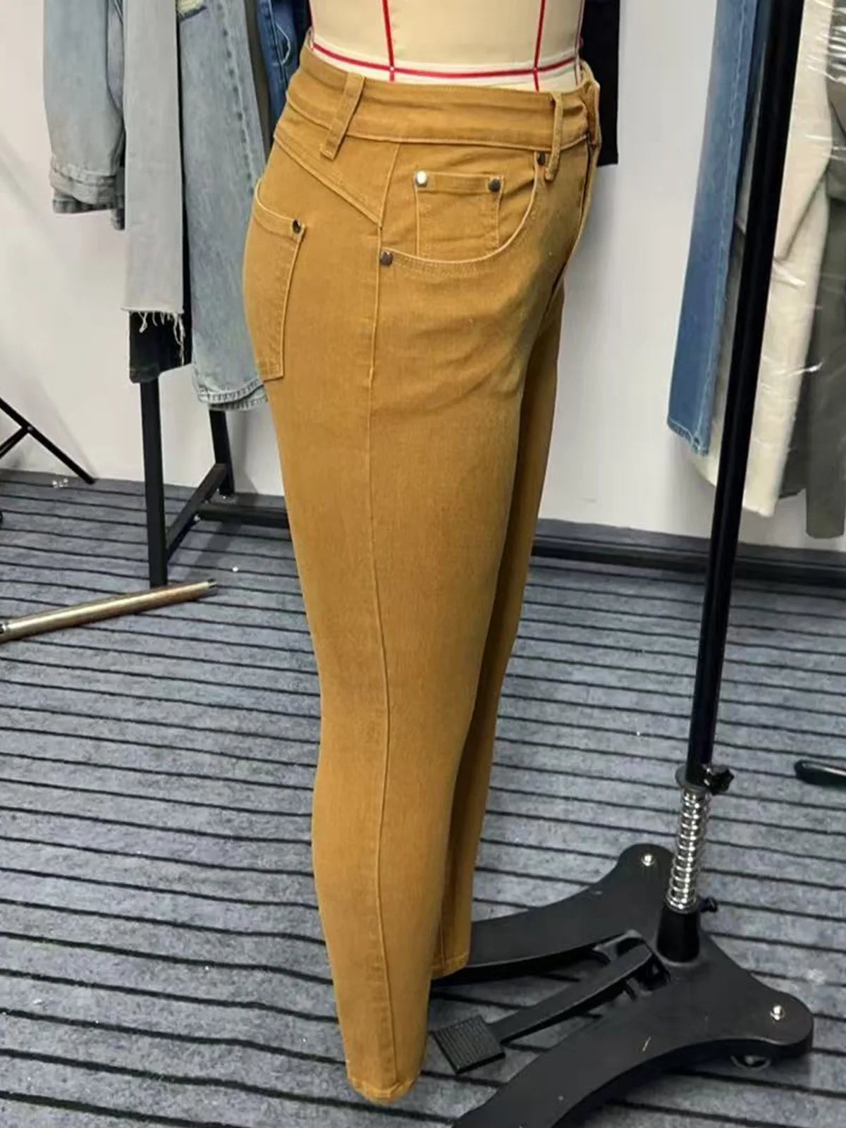 Women Pencil Pants Jeans Skinny Trousers High Waist Stretch Pockets Vintage Washed Female Streetwear Slim Full Length Denims