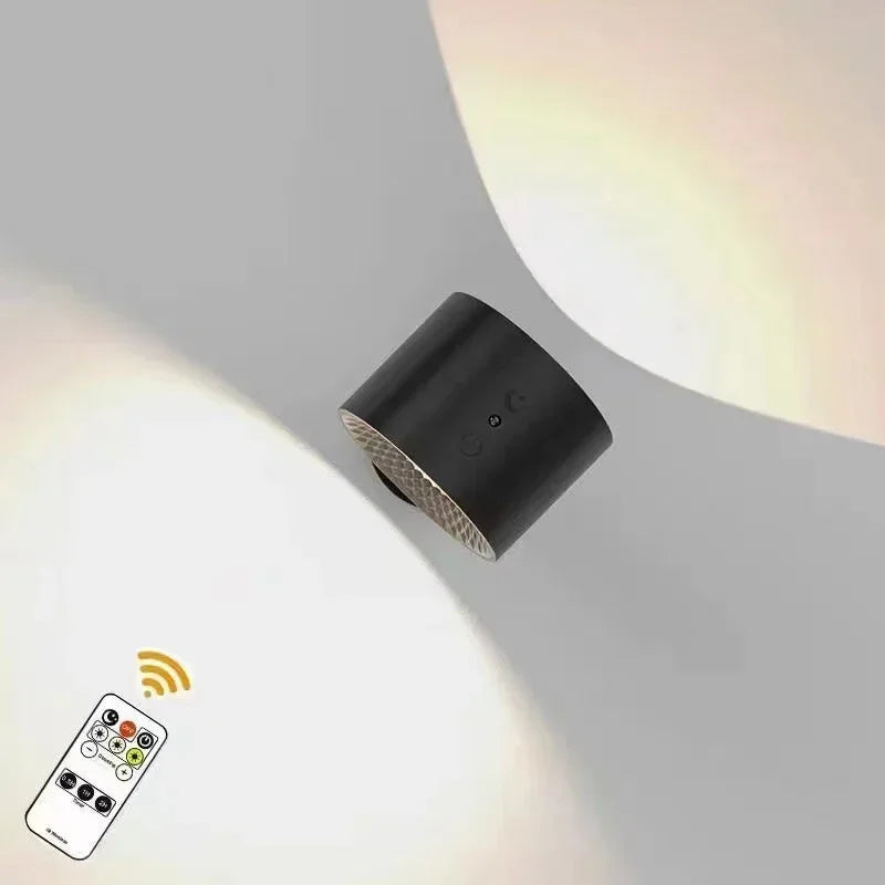 LED Dubbelhuvud Vägglampa – Touch, Fjärrkontroll, 360° Roterbar, USB-laddning, Trådlös