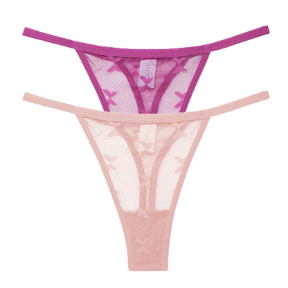 2PCS/Set Mesh G-String Women's Panties Transparent Underwear Women Seamless Thong Female Underpants Intimates Lingerie S-XL