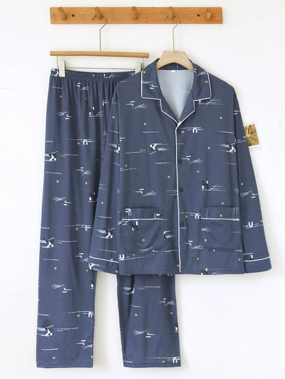 Casual Spring and Autumn Pajamas for Men, New Versatile Cardigan Long-Sleeved Long Pants Set, Simple and Stylish, Plus-Size Loungewear