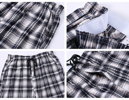Men's 3Pcs Pajama Sleeping Pants Cotton Plaid Pjs, Long Plaid Print Sleepwear Pajama Pants with Elastic Waist Homewear