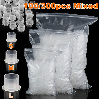 300/100PCS Disposable Tattoo Ink Cups with Base S/M/L Mixed Permanent Makeup Pigment Holder Caps Tattoo Accessories