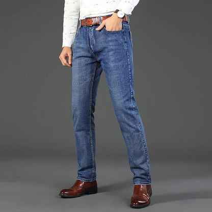 Classic Business Casual Jeans Men 2026 New Fashion Blue Slim Stretch Denim Trousers Male High Pants Men Clothing