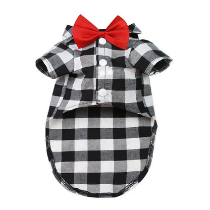 Pet Dog Clothes Plaid Shirt Suit Tie Gown Spring Summer Puppy Coat Teddy Bear Pomeranian Vest Small-Medium Dog Cat Pet Costume