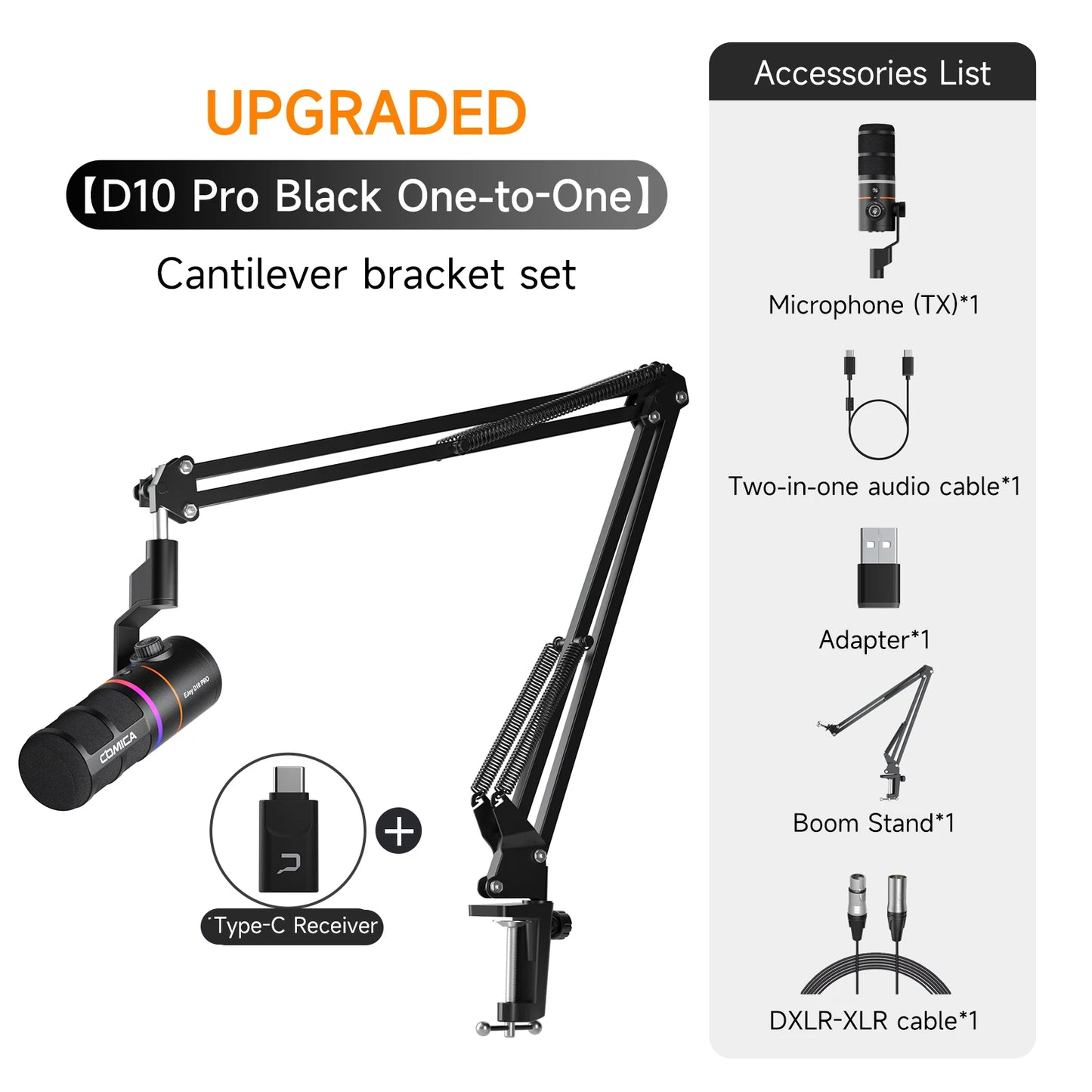 COMICA D10 PRO RGB Cardioid USB/XLR Dynamic Wireless Microphone Gaming Mic Voice Noise Reduction for Streaming Interview Podcast