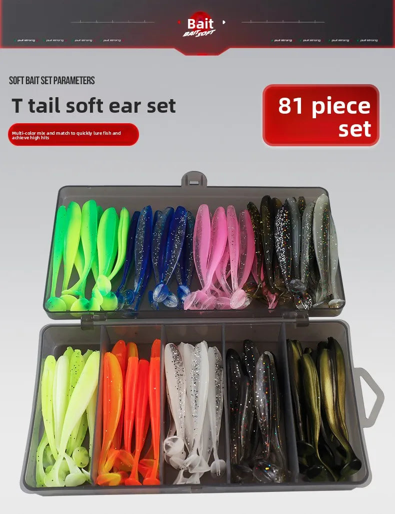 Soft Tail Bait Set Fake Bait 5.5/7/9/12cm Two-color Fishing Lure with Lead Head Hook for Angling