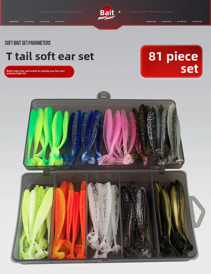 Soft Tail Bait Set Fake Bait 5.5/7/9/12cm Two-color Fishing Lure with Lead Head Hook for Angling