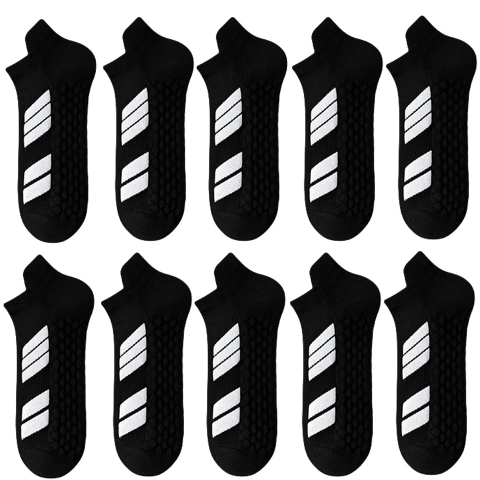 10Pairs Black Low Cut Sports Socks Unisex Breathable Sweat Absorbing Running Basketball Leisure Towel Bottom Socks for Men And W