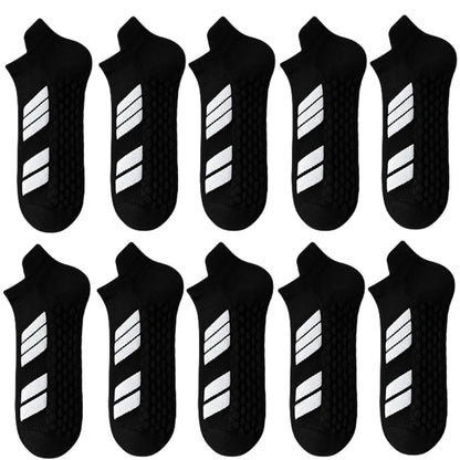 10Pairs Black Low Cut Sports Socks Unisex Breathable Sweat Absorbing Running Basketball Leisure Towel Bottom Socks for Men And W