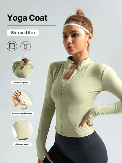 Fitness jacket, women's tight quick-drying top, 2025 autumn edition, long-sleeved sun-protective stand-up collar, sports Pilates