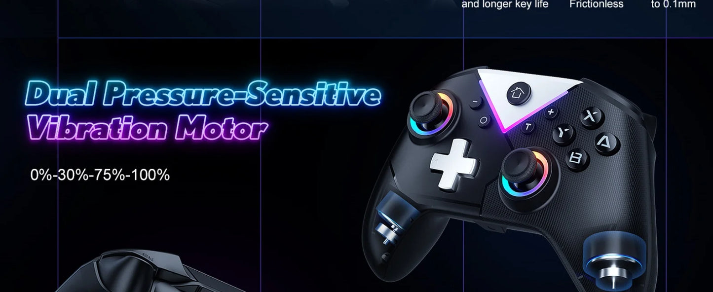 Controller for Switch Lite/OLED/PC Game Joystick Wireless BT Gamepad W/RGB Hall Effect Turbo Macro 6-Axis Gyro Vibration Motors