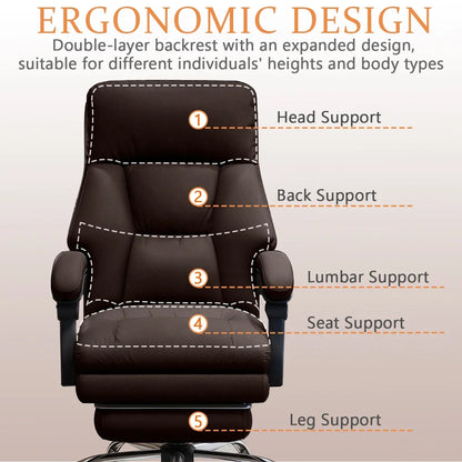 High-Back Ergonomic Office Chair, Swivel with Retractable Footrest, Multi-Position Adjustable Boss Chair