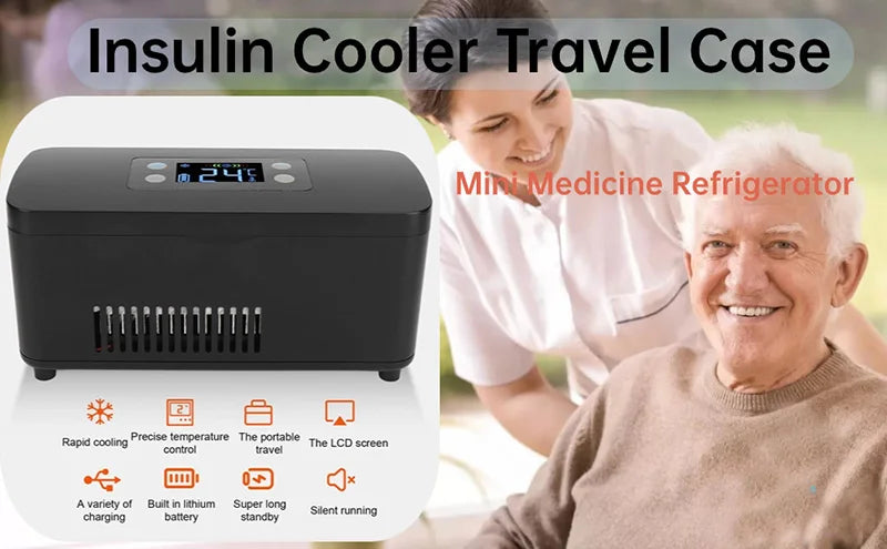 Bärbar Insulinkylare & Medicinkylskåp – LCD-skärm, Batteridriven