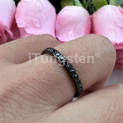 ITungsten 2/3/4mm Men Women Titanium Princess Cubic Zirconia CZ Inlay Ring Nice Eternity Engagement Wedding Band