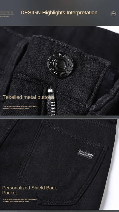 2026 Brand Brushed Jeans Winter Jeans Men Slim Fit Stretch Thick Velvet Pants Warm Jeans Casual Fleece Trousers Male