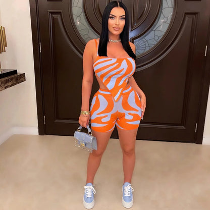 CM.YAYA Zebra Women's Set Spaghetti Strap Crop Top and Shorts Suit 2023 Summer Fashion Chic Two 2 Piece Set Outfits Tracksuit