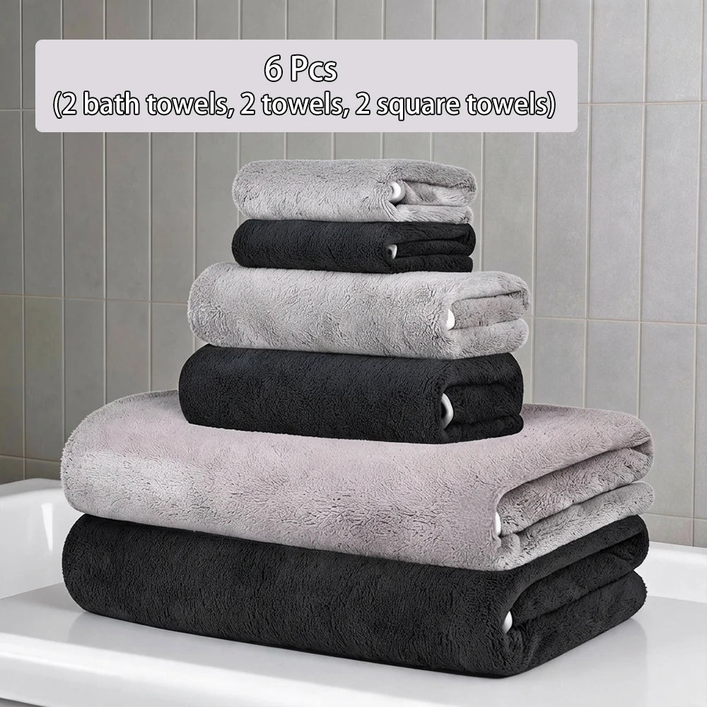 Luxury 6Pcs Towel Set 2 Bath 2 Hand 2 Face Microfiber Highly Absorbent Fast Drying Hotel Quality for Home Spa Bathroom