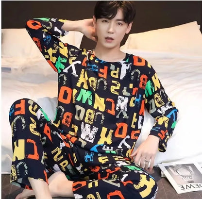 Herr Pyjamas Set Vår & Höst – Långärmad Randig Mjuk Koreansk Stil, 6 Färger M–XXL