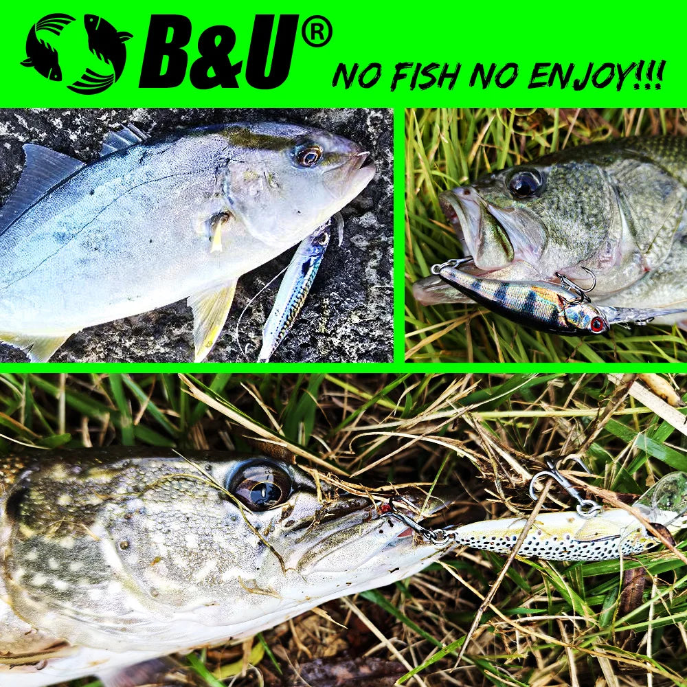 B&U Sinking Sea Fishing Minnow Lure  Long Cast Hard Bait with Sharp Treble Hooks, Saltwater Lures for Sea Bass Pike