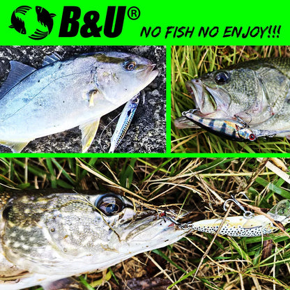 B&U Sinking Sea Fishing Minnow Lure  Long Cast Hard Bait with Sharp Treble Hooks, Saltwater Lures for Sea Bass Pike