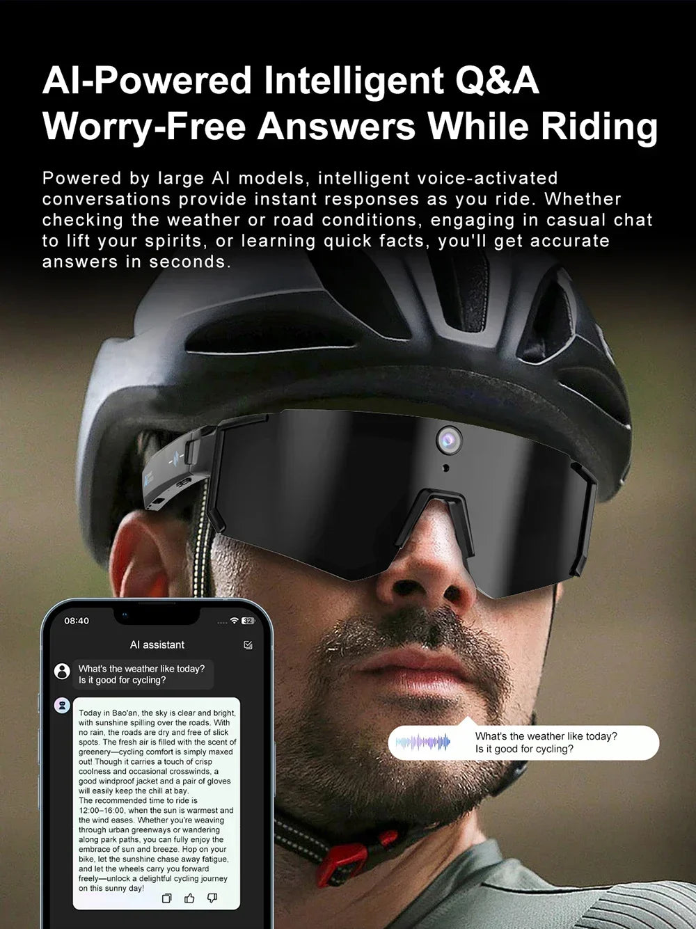 Xiaomi AI Smart Glasses1080P Camera 8MP Anti-shake Cycling Video&Photo Sport Sunglasses ChatGPT DualMic 32GB Windproof Goggles