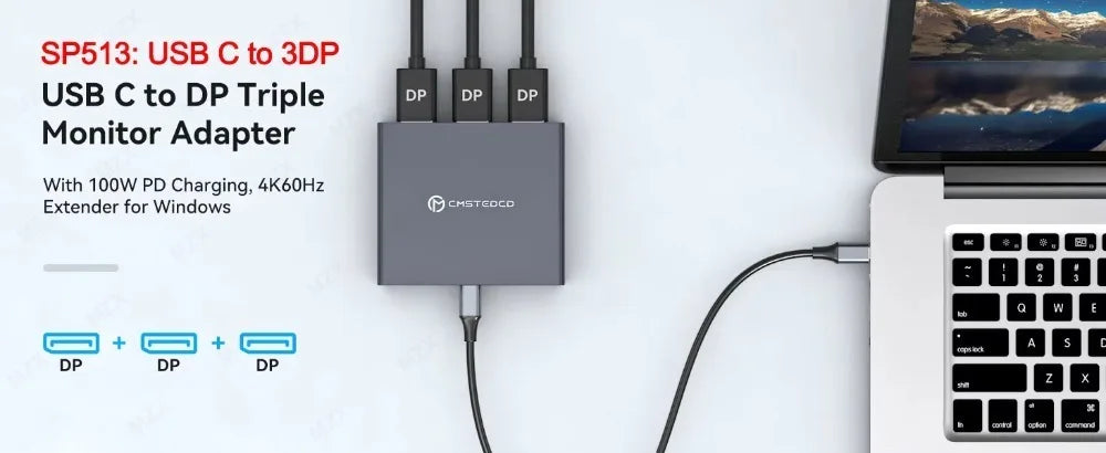 MZX MST-splitter för tre skärmar, DisplayPort eller USB-C