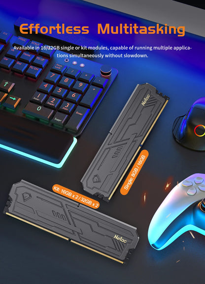 Netac Memory RAM 8G 16G 8Gx2 16Gx2 DDR4 288Pin UDIMM 3200MHz 3600MHz Support XMP2.0 DDR5 4800MHz Dual Channel RAM for Desktop PC