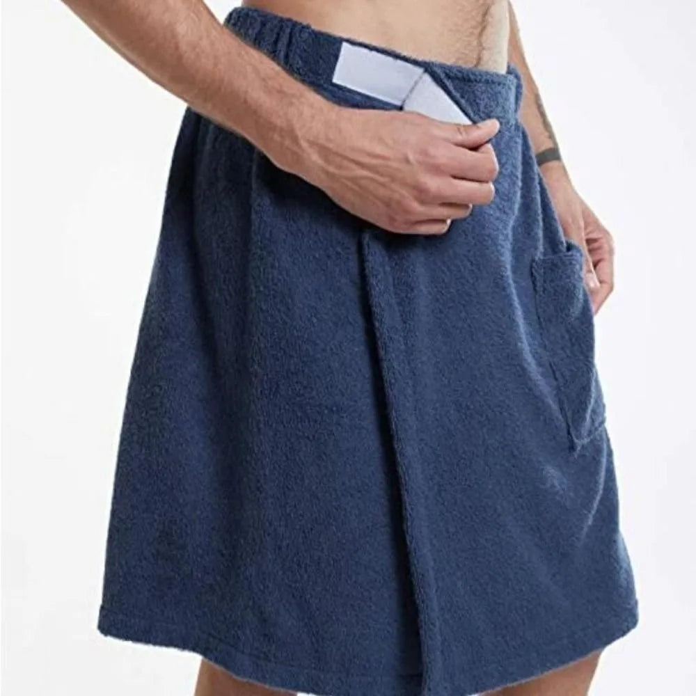 Soft Men Wearable Bath Towel Adjustable Fastener with Pocket Bath Wrap Skirt Comfortable Absorbent Beach Towel Wrap Sauna
