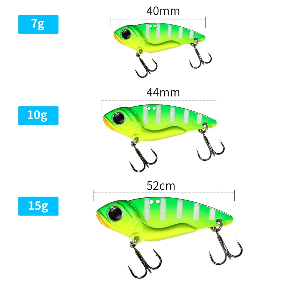 VIB Lure Metal Jig HardBait 7g 10g 15g Spoon Spinner Laser Painting 3D Eyes Fishing Tackle Strong 3X Hooks Swimbait Pesca Bait