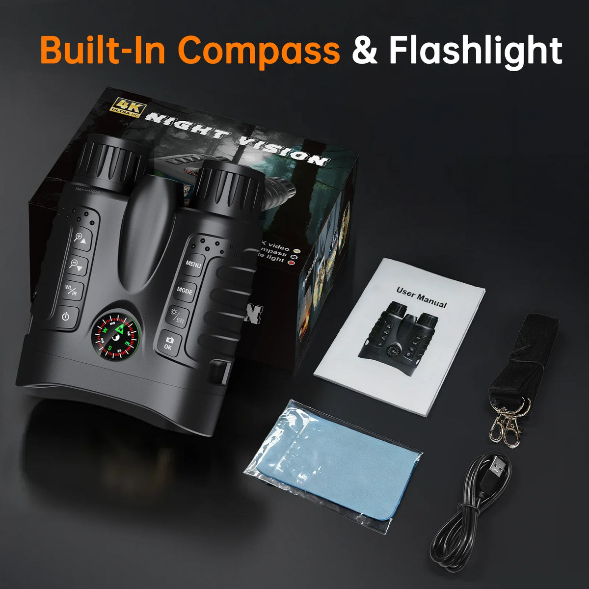 4K Night Vision Binoculars 64GB 8x Digital 400m Full Dark Infrared Telescope Goggles 3.2” Screen for Hunting Camping Boating