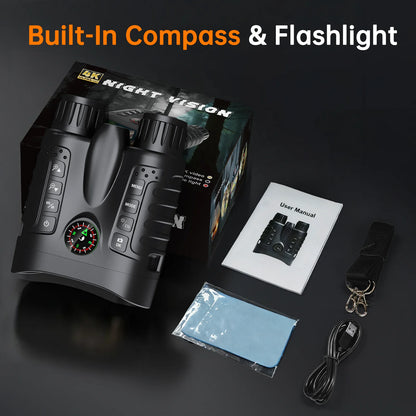 4K Night Vision Binoculars 64GB 8x Digital 400m Full Dark Infrared Telescope Goggles 3.2” Screen for Hunting Camping Boating