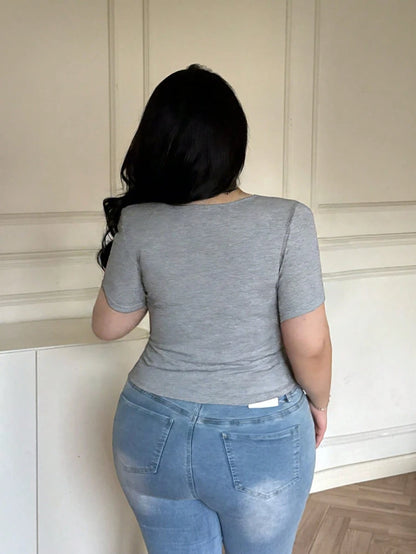Plus Size, Fashion, Spring/Summer, Tie-front, Sexy, Seductive Style, T-shirt, Fitted, Slimming, Seductive Style