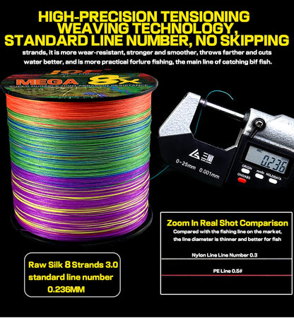 JOF 8 Strand 1000M 500M 300M 100M Japan Super Strong PE Braided Fishing Line Multifilament Braid Thread X8 18-78LBS
